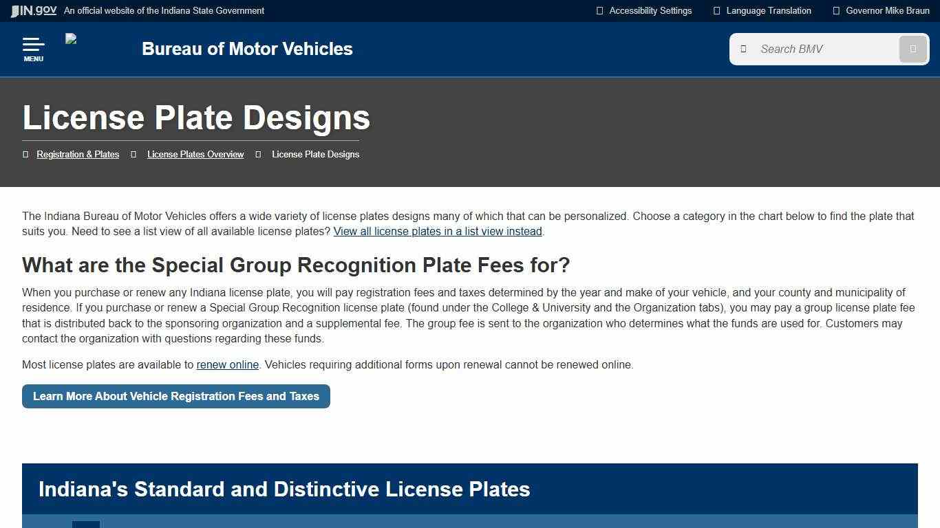 BMV: Registration & Plates: License Plate Designs